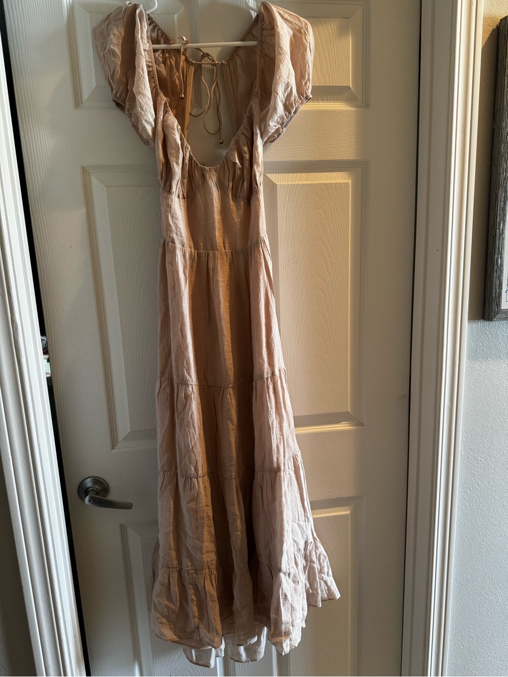 Romantic Beige Puff-Sleeve Maxi Dress - Picture 4 of 5